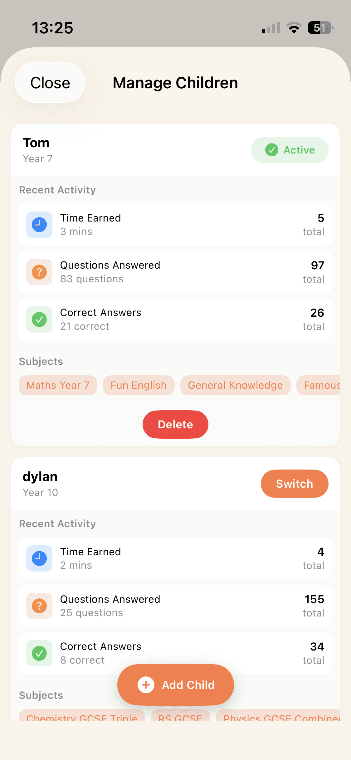 EarnIt learning statistics