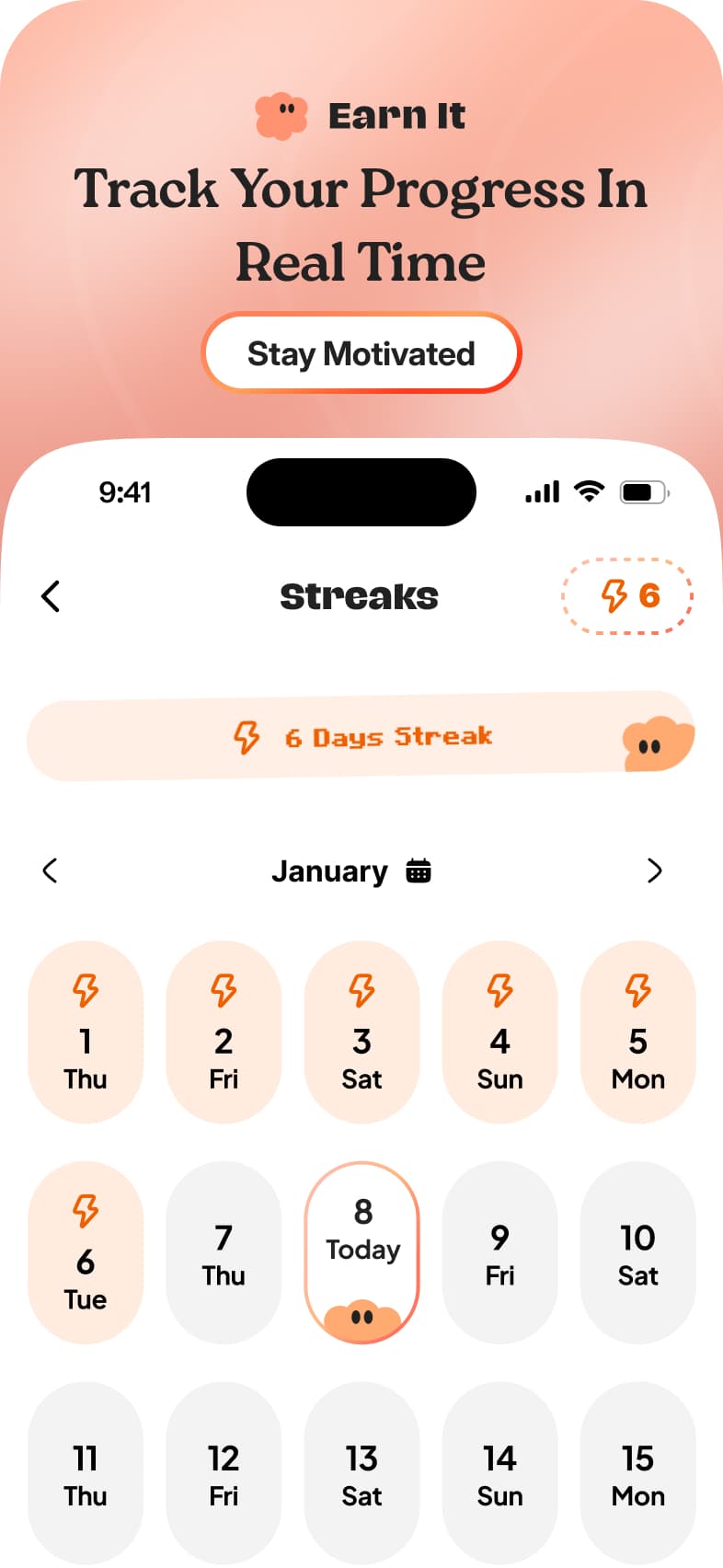 Progress and streak calendar
